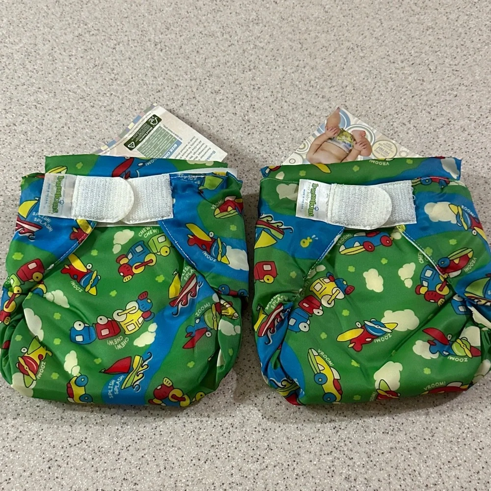 NWT 2 Green Airplane Print Kids Cloth Diapers size Small